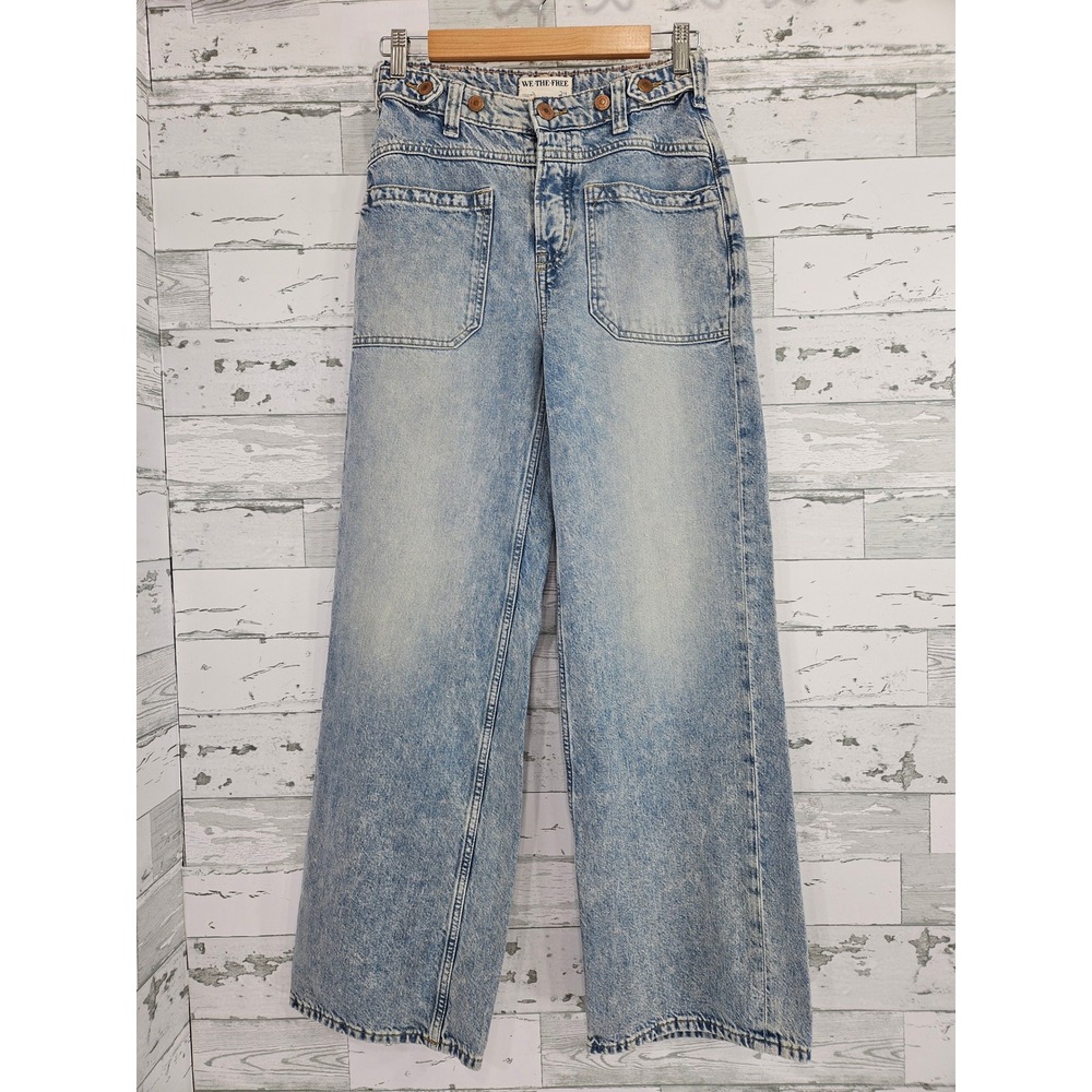 We The Free Free People Light Wash High Rise Wide Leg Button Fly Jeans 24